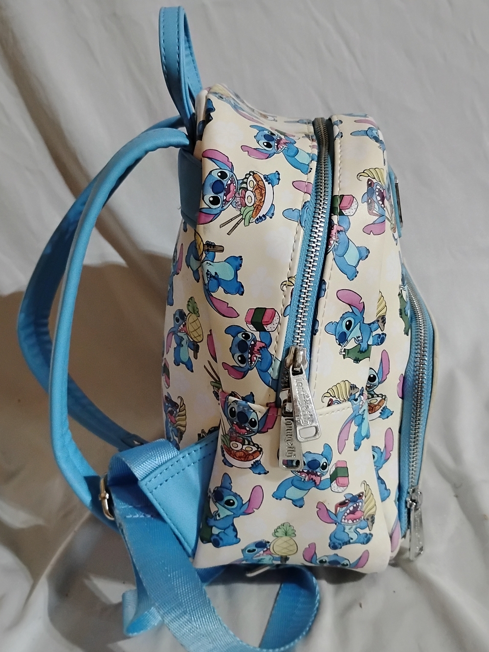Loungefly Cream and Blue Stitch Snacktime Pattern Kids Mini Backpack - Picture 3 of 7